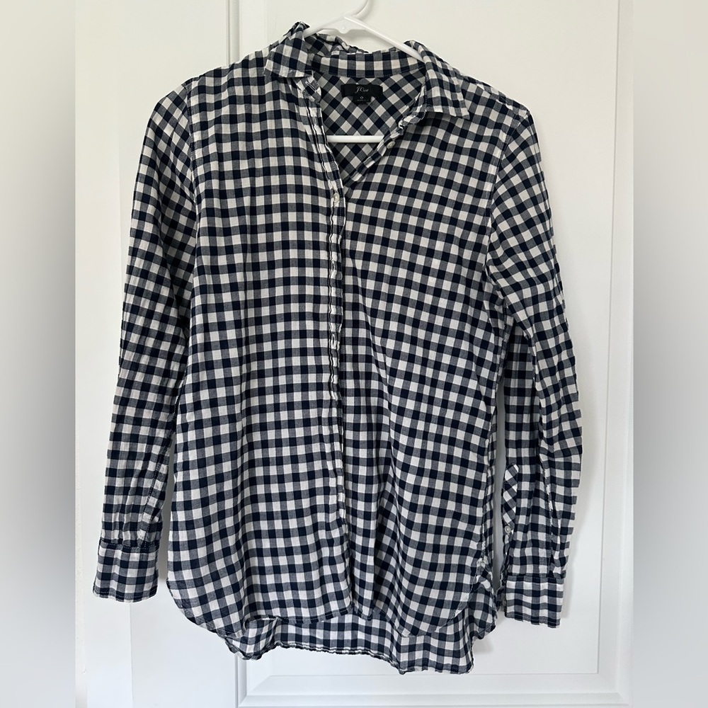 J. Crew Navy and White Plaid Shirt